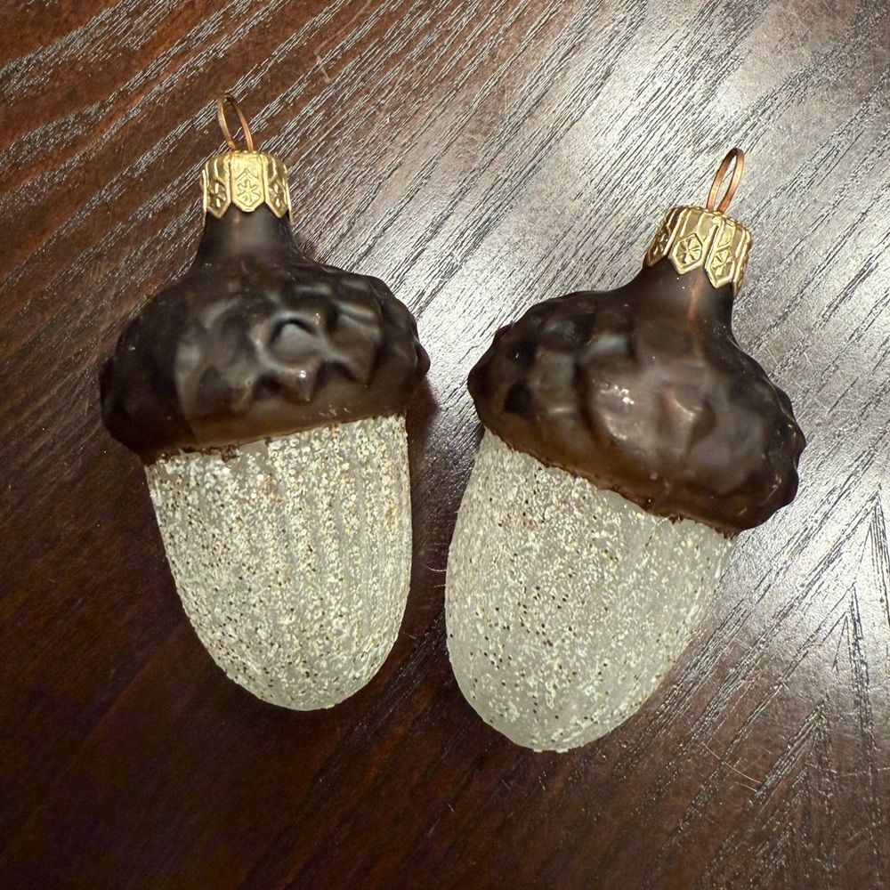 Vintage Mercury Glass Acorn Christmas Ornaments, Set of 2